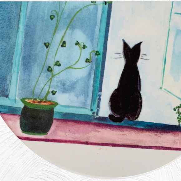 Vintage MEBEL Black Cat Sitting in Window Melamine Tray Hot Plate Trivet - Picture 2 of 3